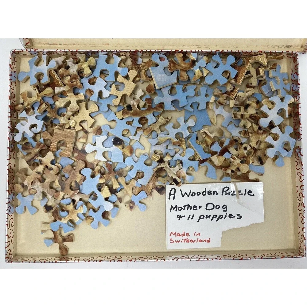 WOOD PENELOPE PUZZLE BERN SWITZERLAND Mother Dog & Puppies Wooden VINTAGE - Picture 7 of 7